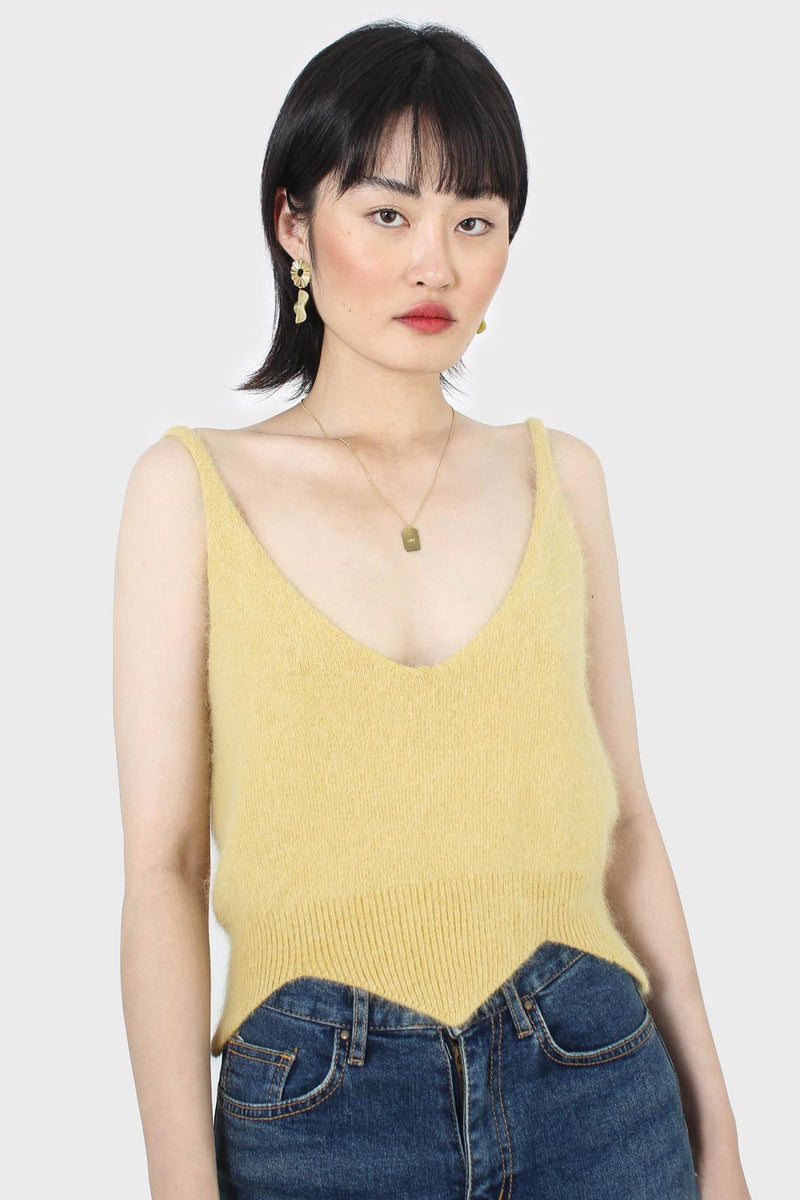 Yellow angora zig zag crop tank | Glassworks London