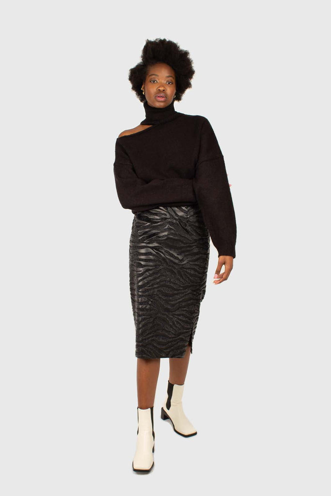 Charcoal vegan horse hair and leather pencil skirt_1