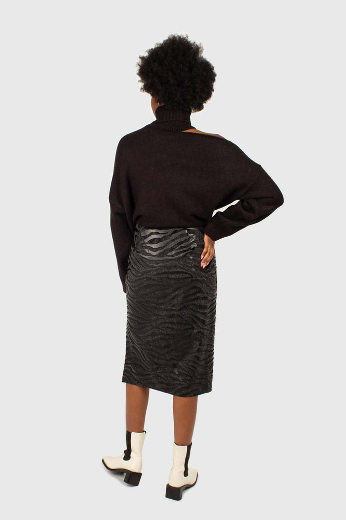 Charcoal vegan horse hair and leather pencil skirt_3