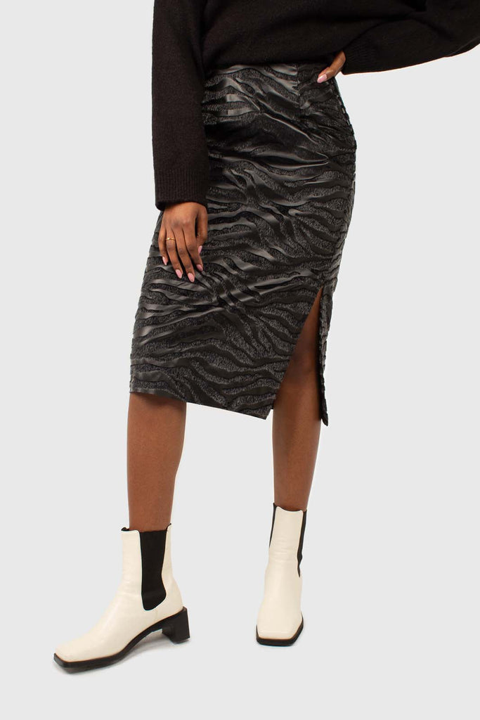Charcoal vegan horse hair and leather pencil skirt_2