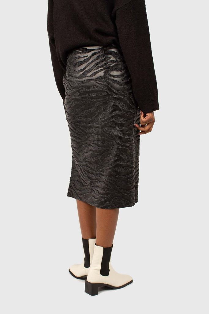 Charcoal vegan horse hair and leather pencil skirt_4
