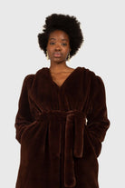 Brown vegan mink belted half coat_2