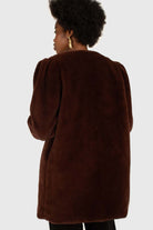 Brown vegan mink belted half coat_4