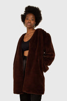 Brown vegan mink belted half coat_5