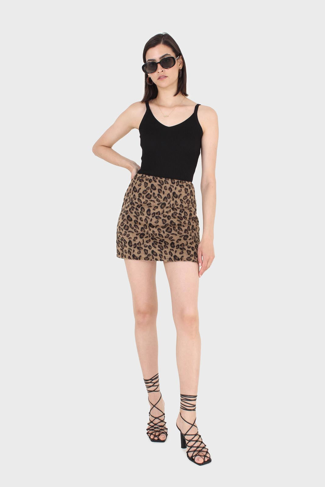 Brown leopard fleece mini skirt_1