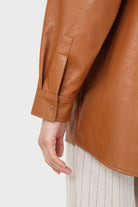 Camel vegan leather oversized shirt_14