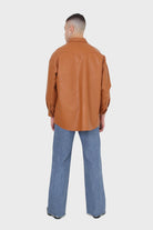 Camel vegan leather oversized shirt_3