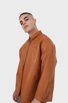 Camel vegan leather oversized shirt_4