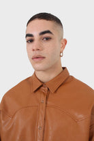 Camel vegan leather oversized shirt_2