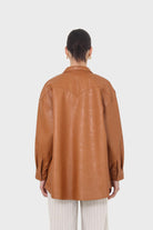 Camel vegan leather oversized shirt_7