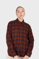 Brown and navy checked loose fit shirt_2