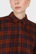 Brown and navy checked loose fit shirt_4