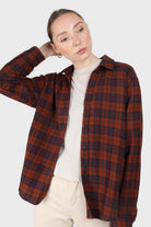 Brown and navy checked loose fit shirt_5