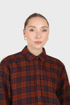 Brown and navy checked loose fit shirt_1