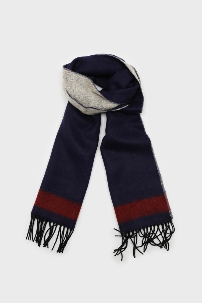 Navy and red contrast block fringe scarf_2