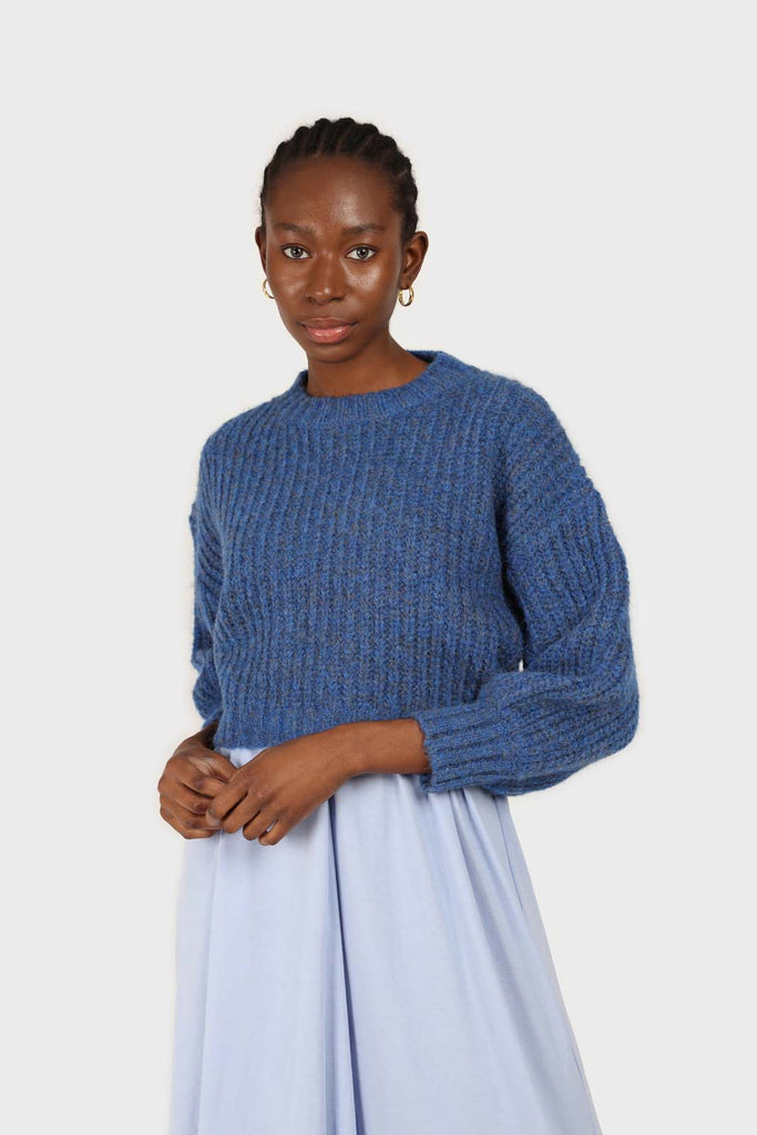 Blue flecked chunky knit cropped jumper_1