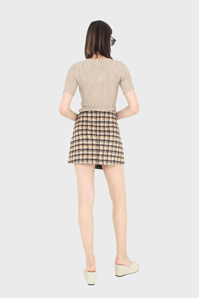 Brown houndstooth fuzzy mini skirt_5