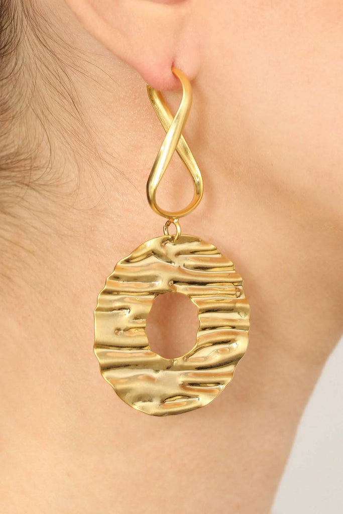 Gold large textured drop circle earrings_2