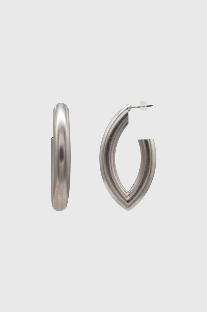 Silver matte thick sharp oval earrings_5