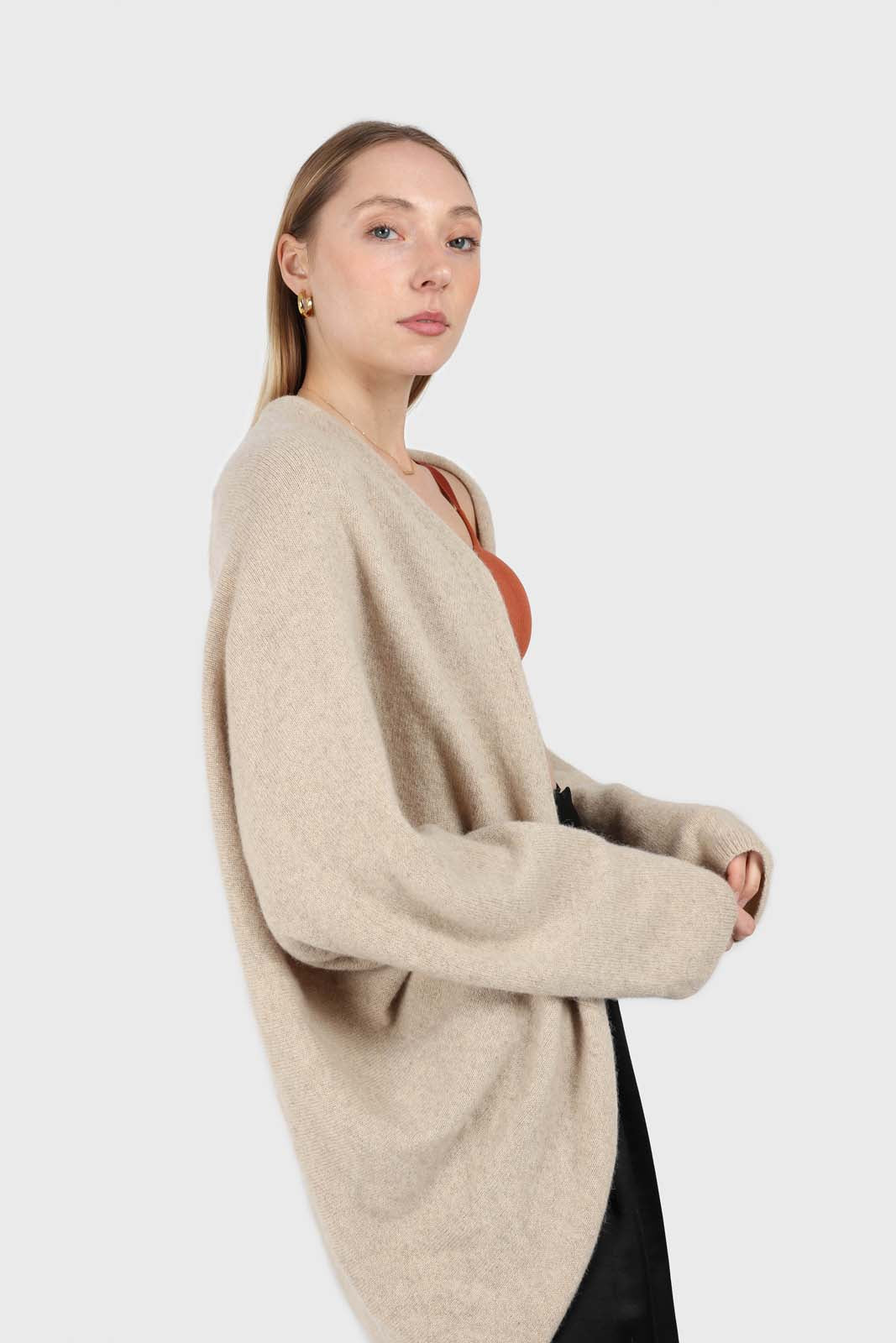 Oatmeal wool alpaca soft open cardigan_1