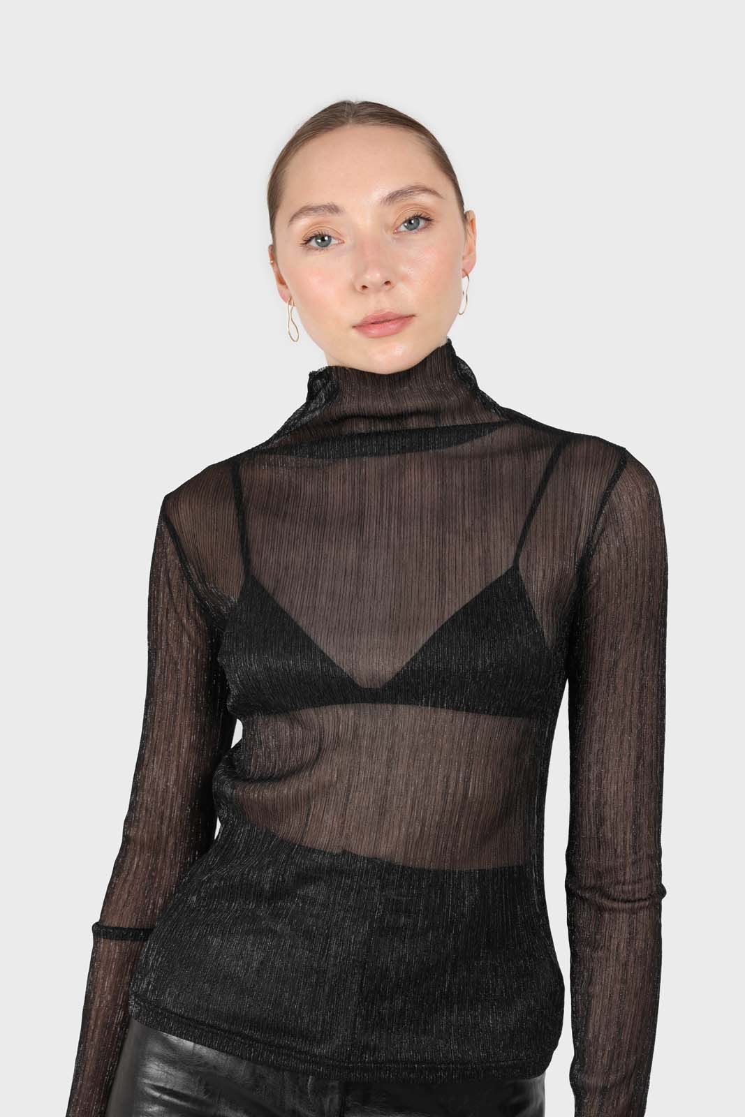 Black metallic sheer turtleneck top_5