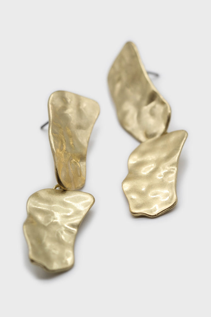 Gold hammered large square drop earrings_1