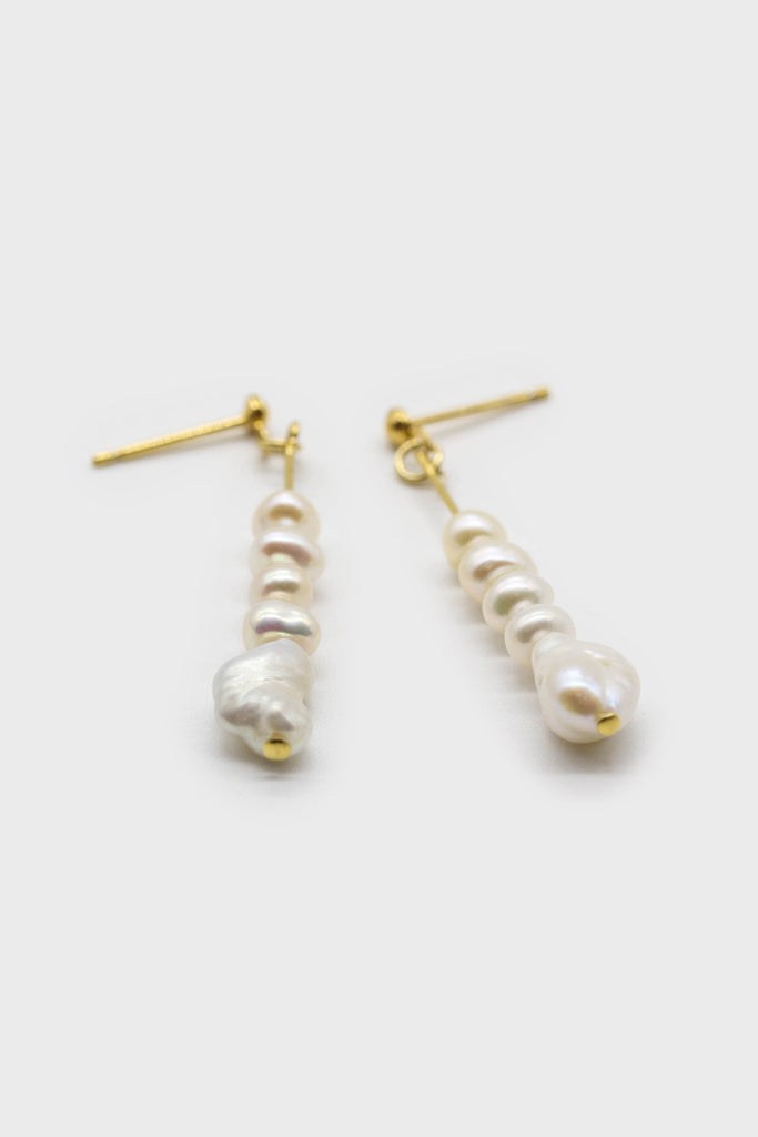 Gold genuine pearl stack drop earrings_1