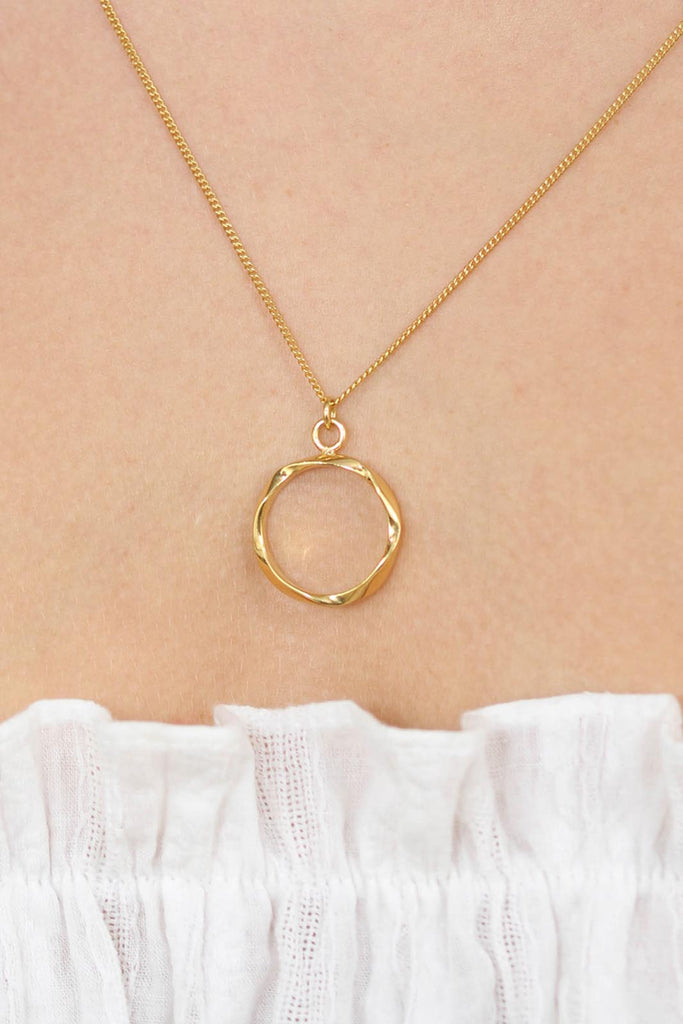 Charm necklace - Gold irregular circle ring pendant - 70cm_1