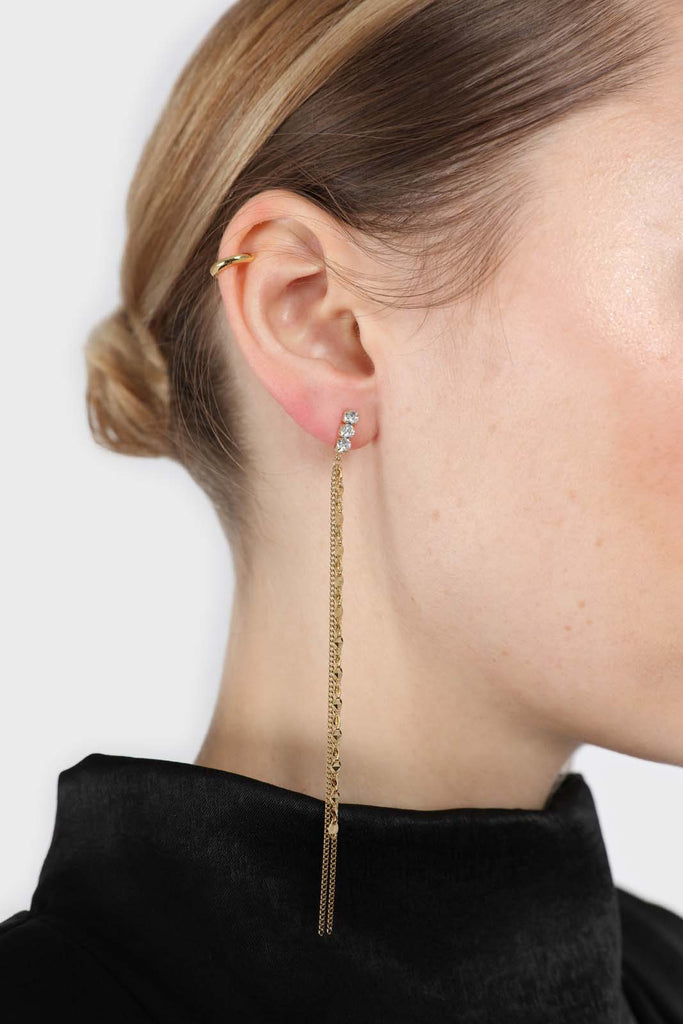 Cubic zirconia long gold chain drop earrings_2