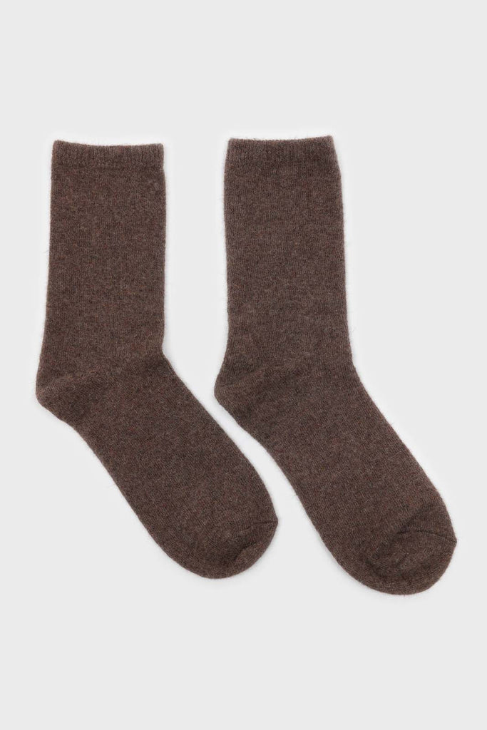 Brown smooth wool long socks_4
