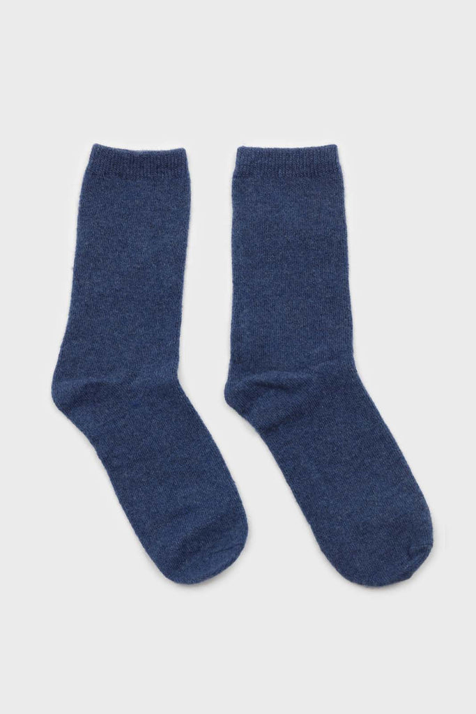 Blue smooth wool long socks_4