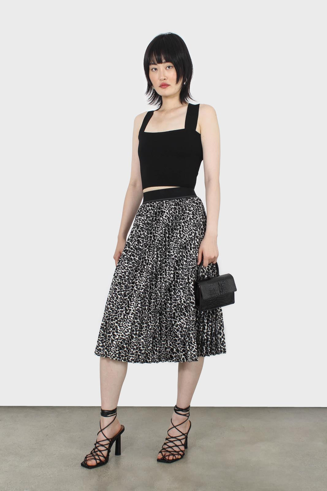 Ivory and black leopard velvet pleated skirt_1