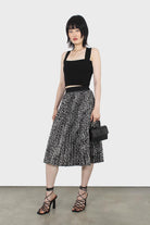 Ivory and black leopard velvet pleated skirt_1