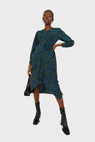 Green and teal floral wrap style maxi dress_1