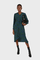 Green and teal floral wrap style maxi dress_2