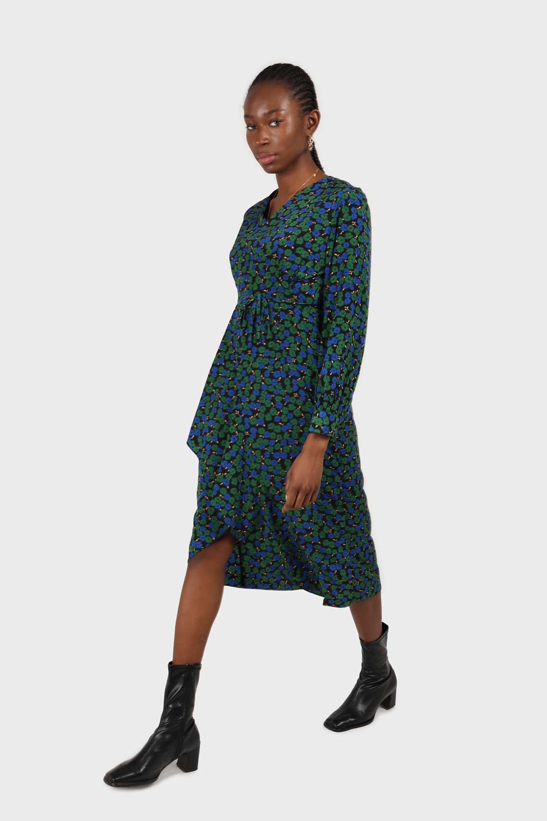 Green and teal floral wrap style maxi dress_3