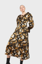 Mustard and black printed wrap maxi dress_1