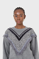 Grey V tweed fringe sweatshirt_3