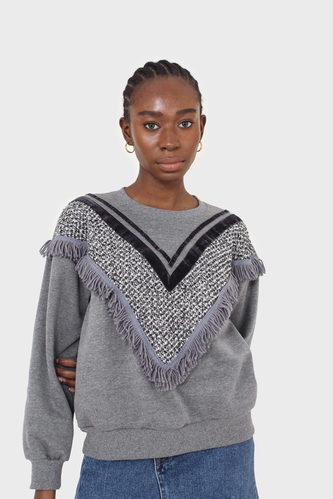 Grey V tweed fringe sweatshirt_7