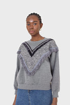 Grey V tweed fringe sweatshirt_1