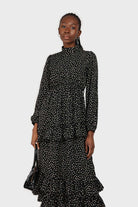 Black and ivory dot print maxi dress_6