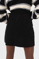 Black double button panel pocket mini skirt_6