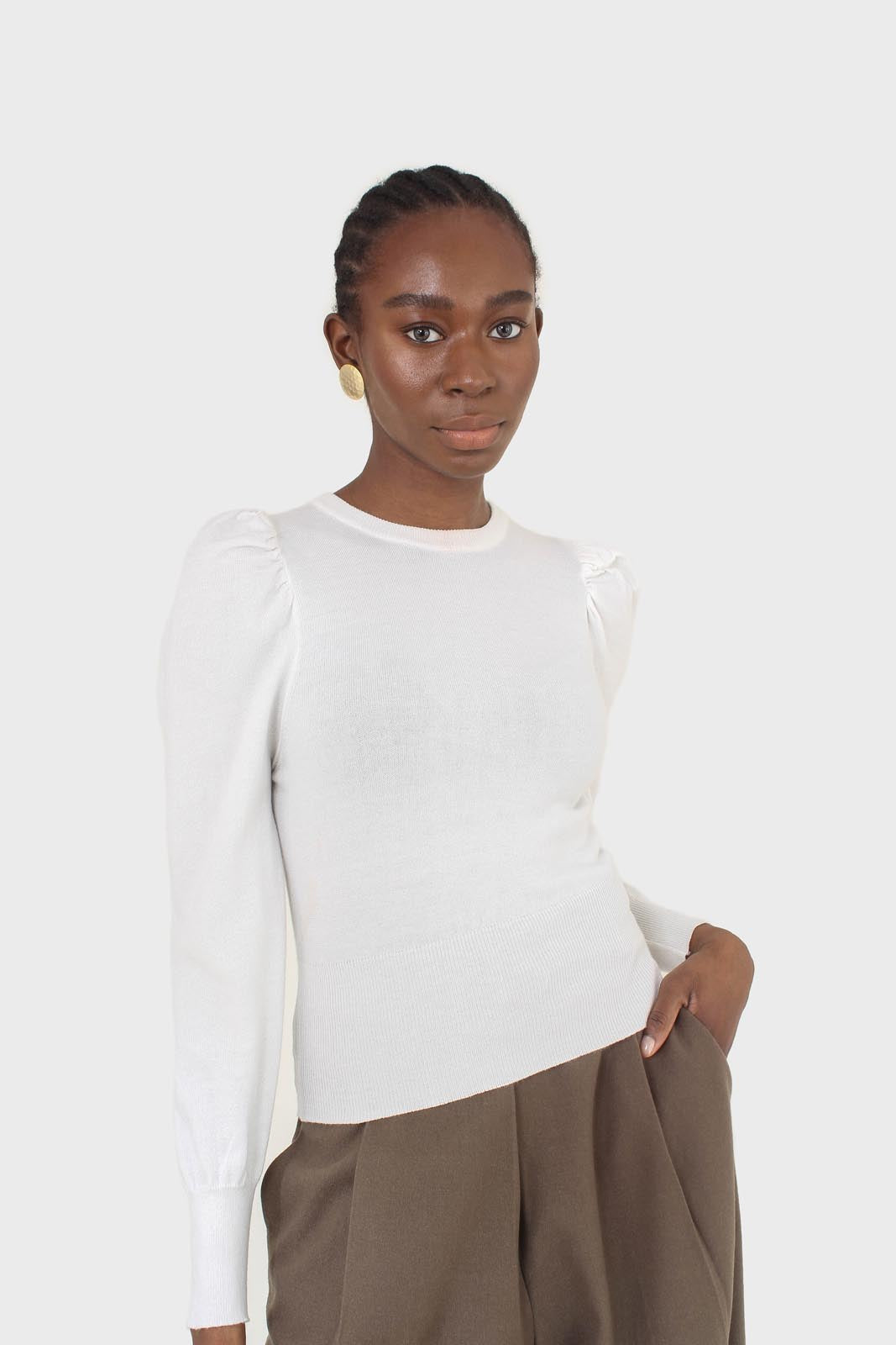 White glitter balloon sleeve knit top_3