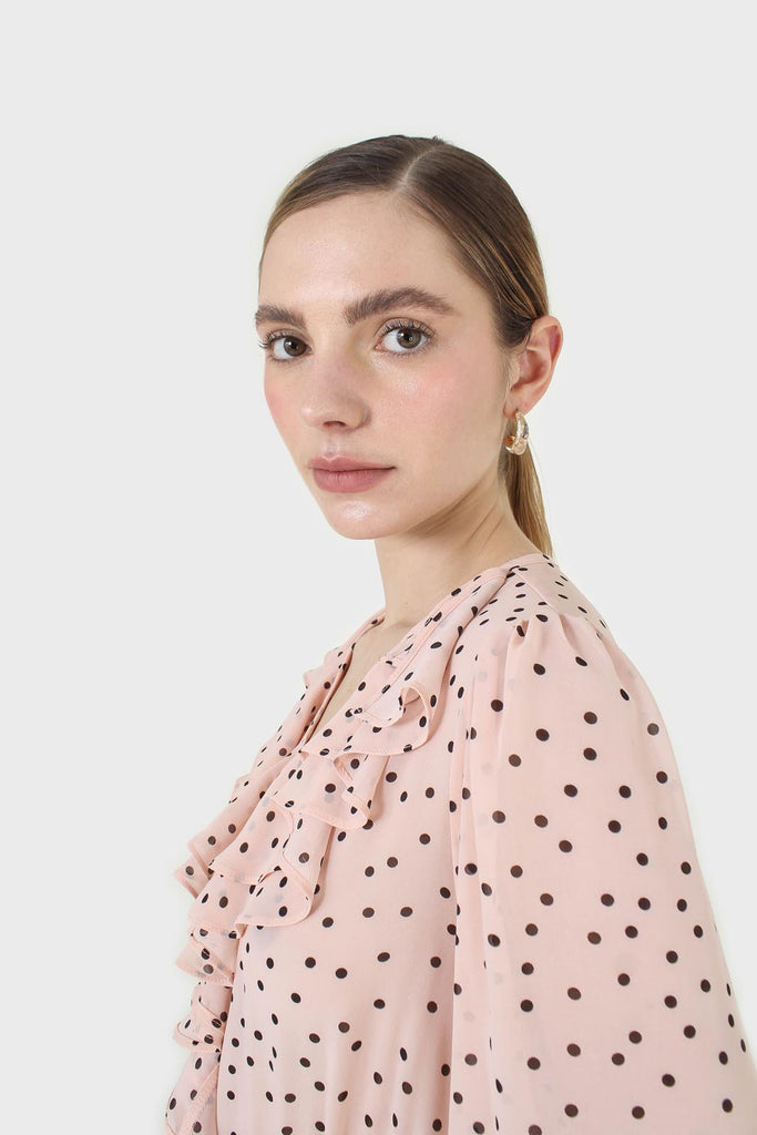Pink and black polka dot long sleeved maxi dress_9