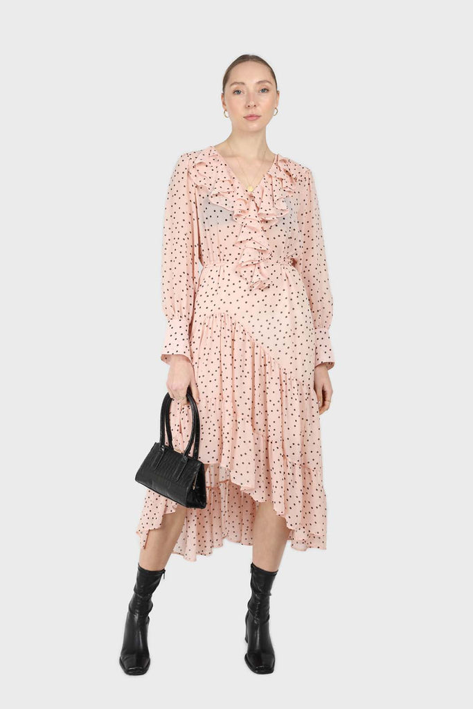 Pink and black polka dot long sleeved maxi dress_11