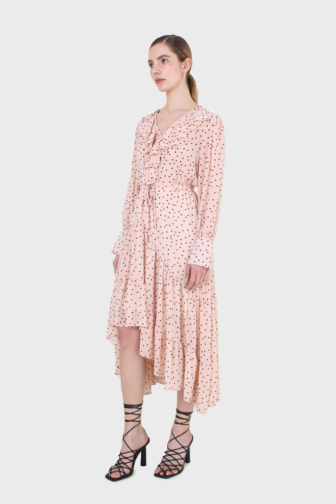 Pink and black polka dot long sleeved maxi dress_10