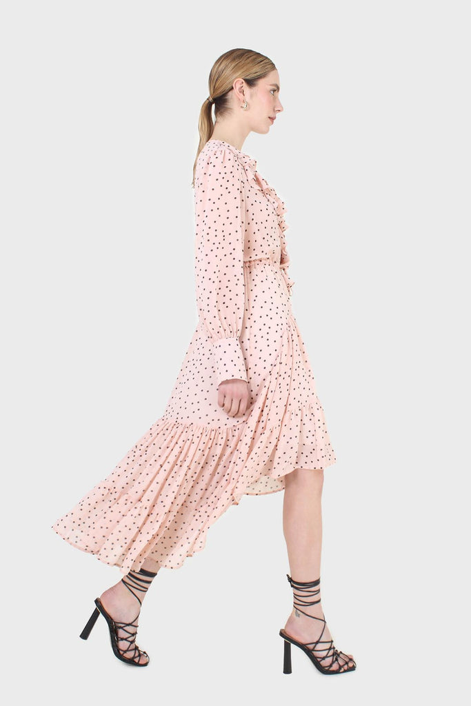 Pink and black polka dot long sleeved maxi dress_7