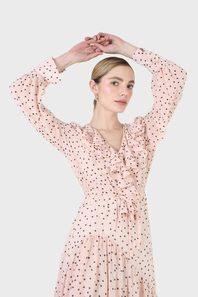 Pink and black polka dot long sleeved maxi dress_5