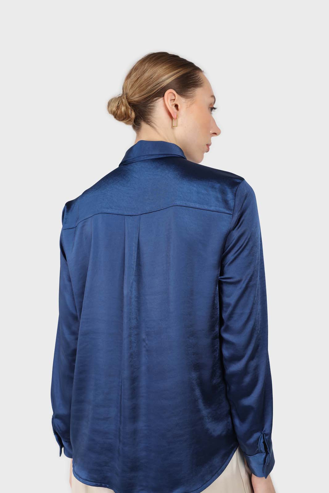 Navy satin chest pocket silky shirt_5
