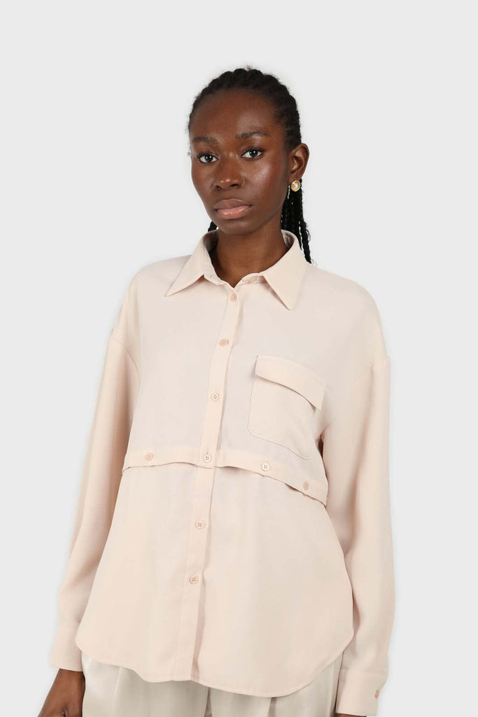 Pale pink button row silky shirt blouse_1